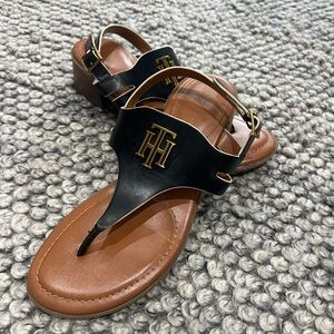 Tommy Hilfiger Black and Tan Women's Sandals
